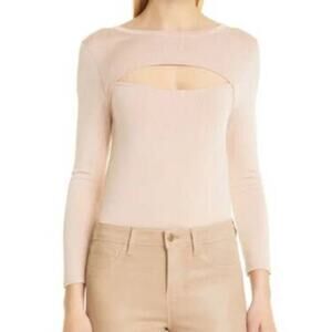 L'Agence NWT Jocelyn Cutout Knit Pullover Size L Petal Pink Long Sleeve Blouse
